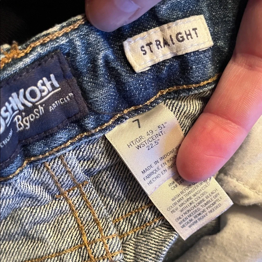 OshKosh B'gosh 7 boys Blue 100% Cotton Denim Jean Shorts adjustable waist EUC